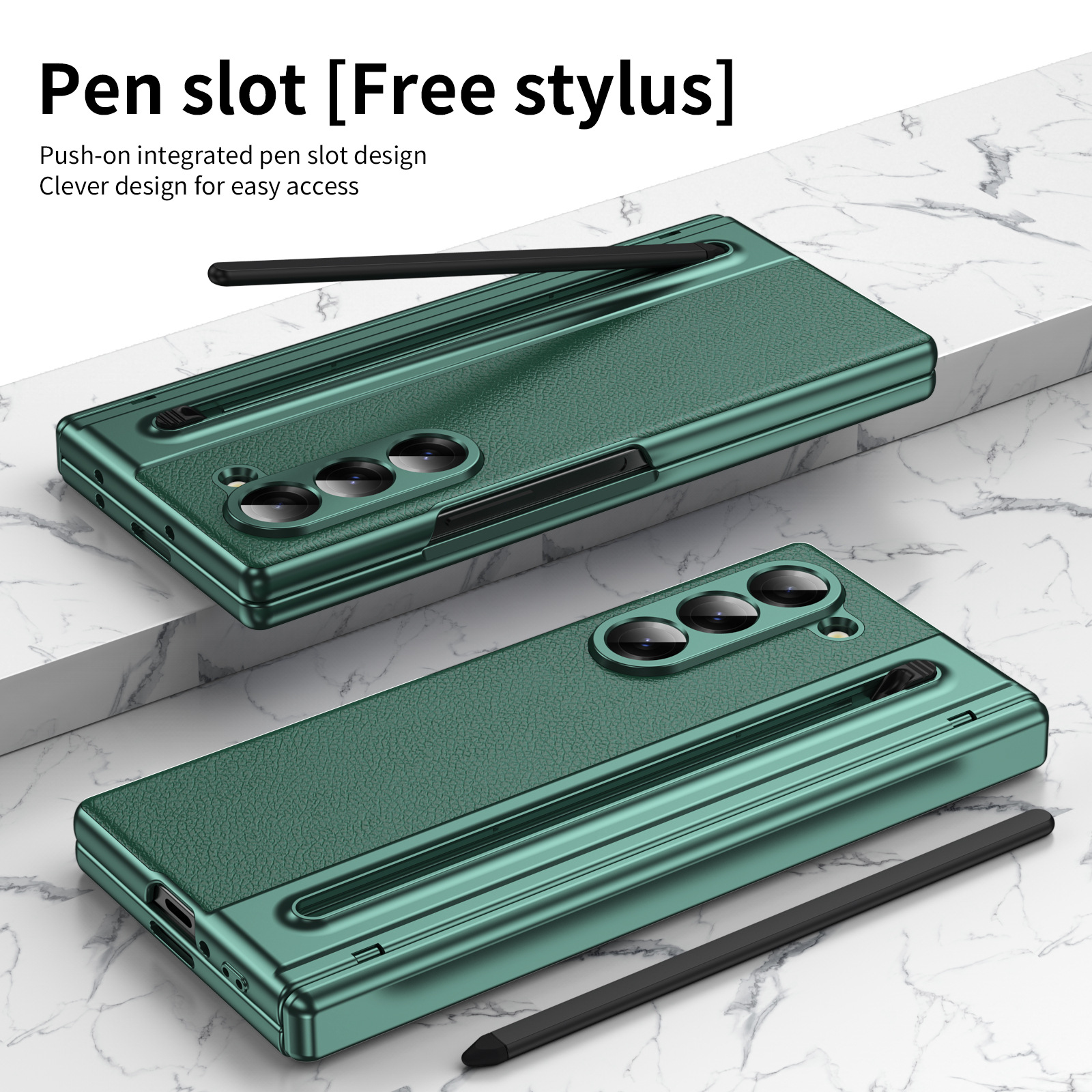 Compatible with Samsung Z Fold 8/7 phone case, 6/5 spring-loaded pen slot, 4/3 shell film, electroplated leather protective case