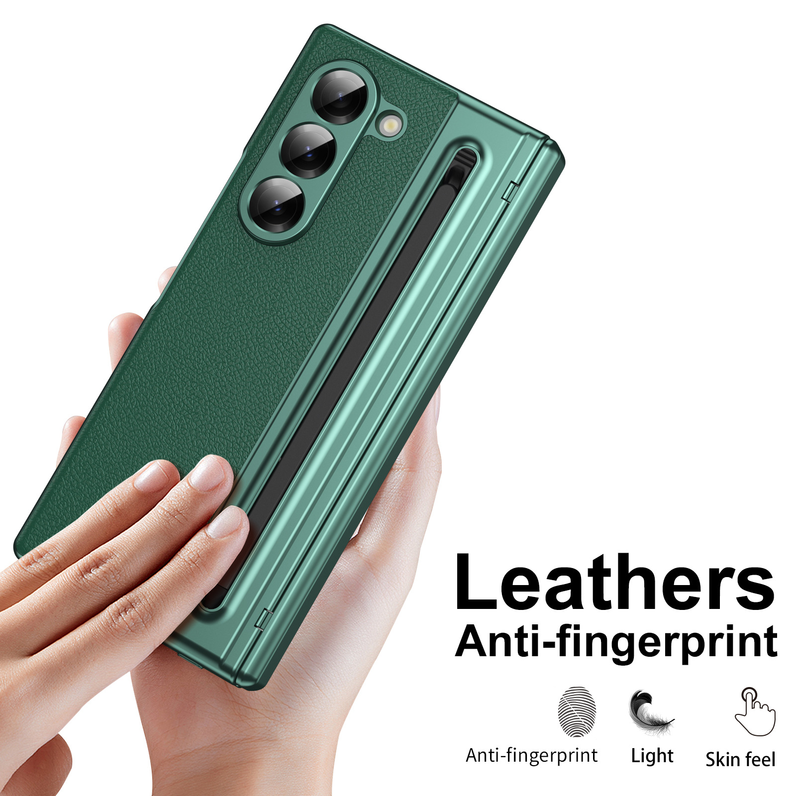 Compatible with Samsung Z Fold 8/7 phone case, 6/5 spring-loaded pen slot, 4/3 shell film, electroplated leather protective case