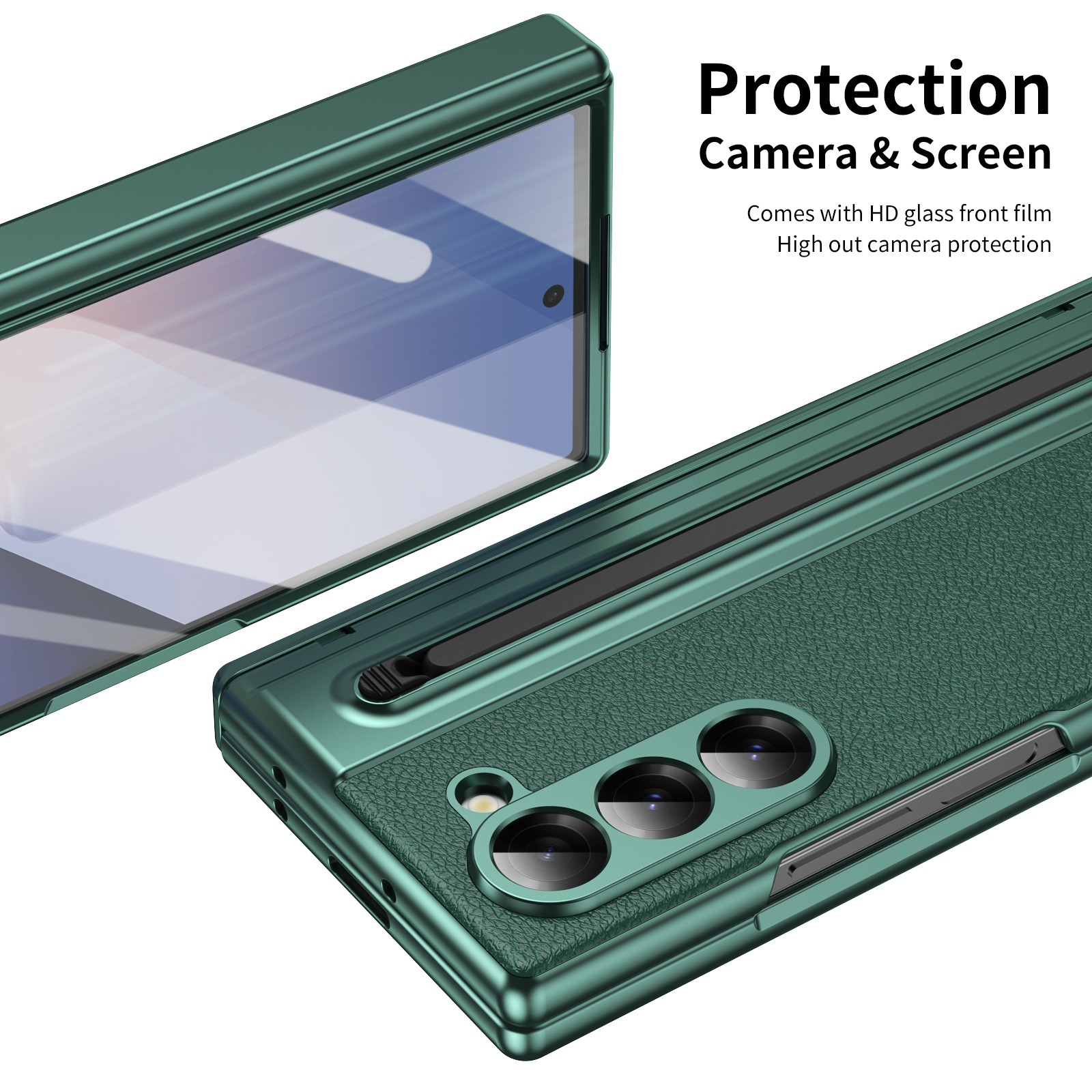 Compatible with Samsung Z Fold 8/7 phone case, 6/5 spring-loaded pen slot, 4/3 shell film, electroplated leather protective case