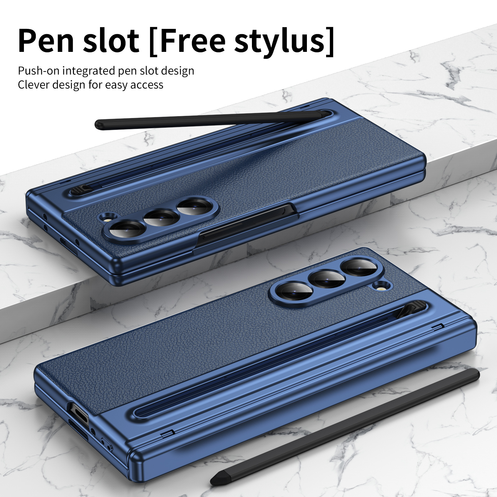 Compatible with Samsung Z Fold 8/7 phone case, 6/5 spring-loaded pen slot, 4/3 shell film, electroplated leather protective case