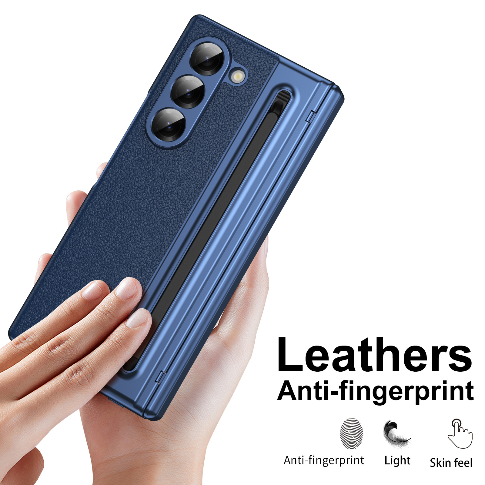 Compatible with Samsung Z Fold 8/7 phone case, 6/5 spring-loaded pen slot, 4/3 shell film, electroplated leather protective case