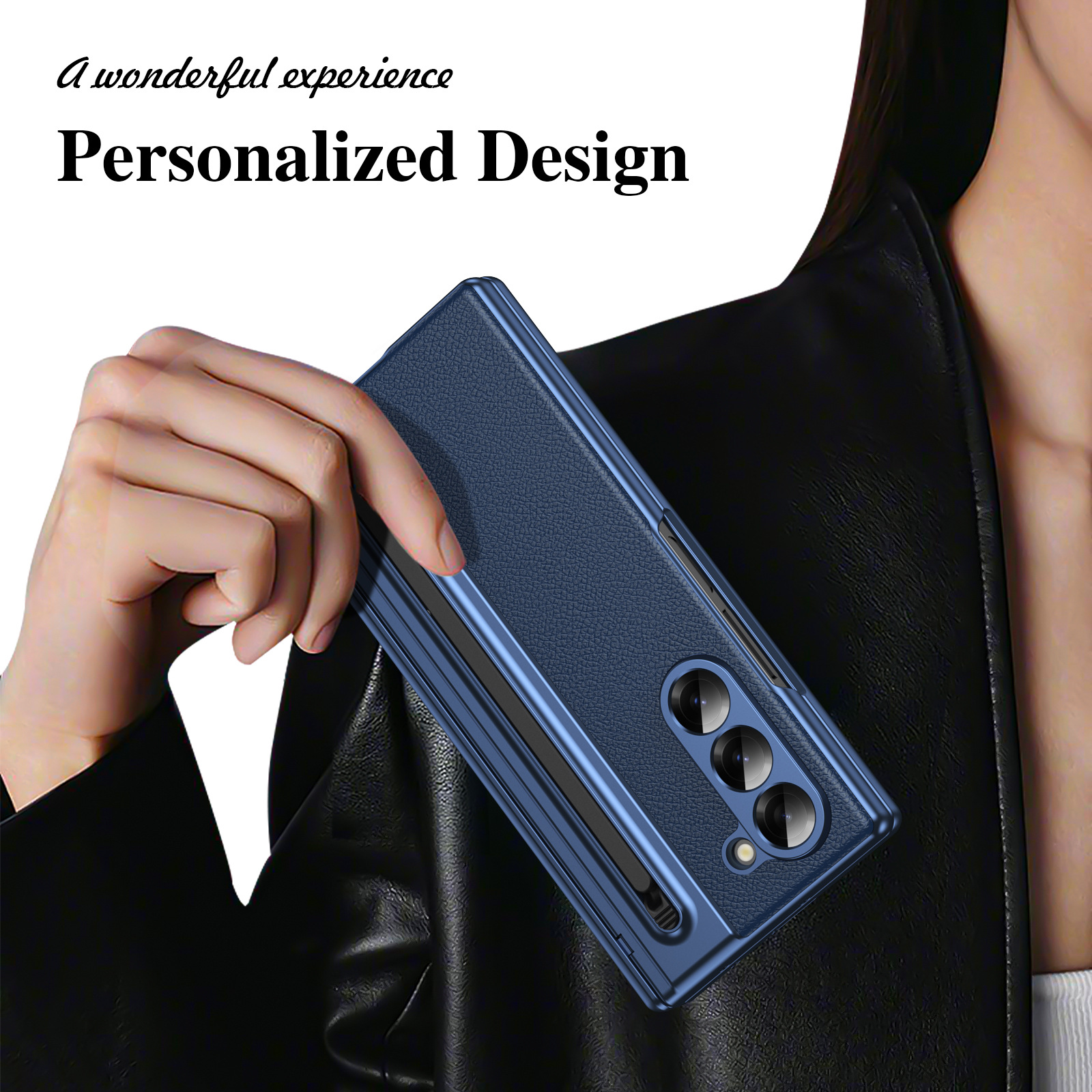 Compatible with Samsung Z Fold 8/7 phone case, 6/5 spring-loaded pen slot, 4/3 shell film, electroplated leather protective case