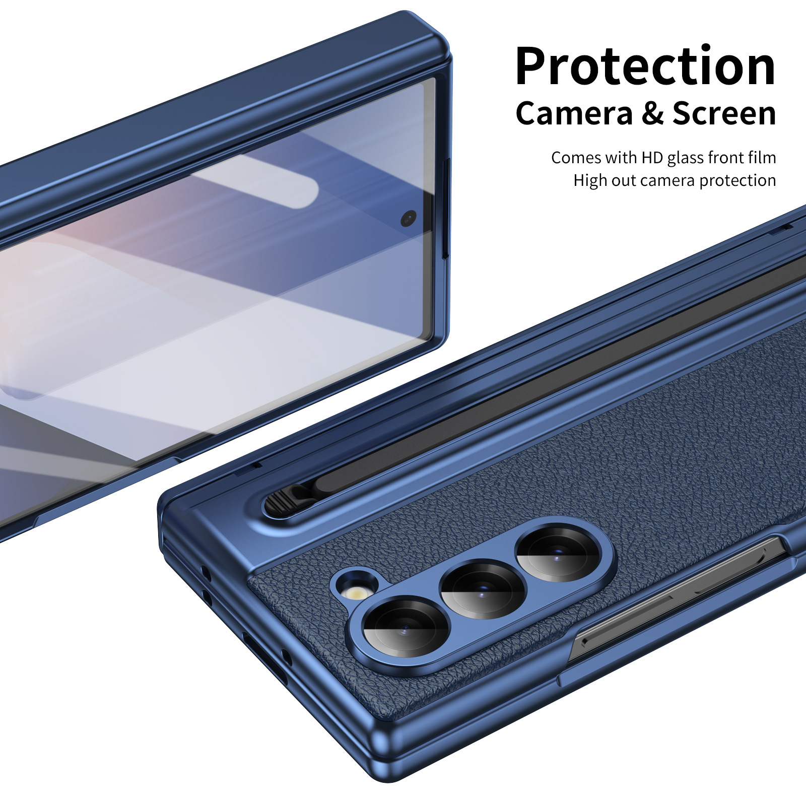 Compatible with Samsung Z Fold 8/7 phone case, 6/5 spring-loaded pen slot, 4/3 shell film, electroplated leather protective case