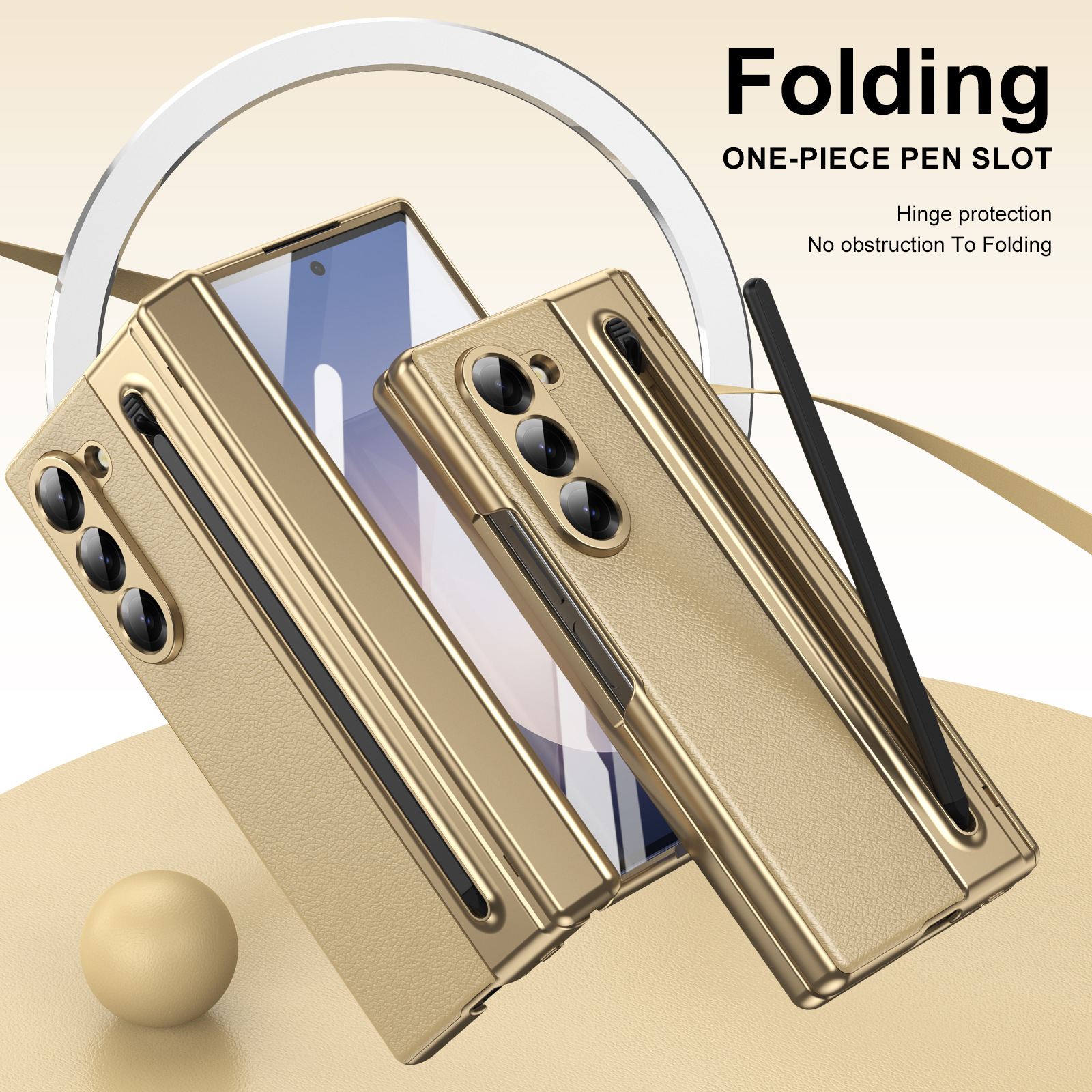 Compatible with Samsung Z Fold 8/7 phone case, 6/5 spring-loaded pen slot, 4/3 shell film, electroplated leather protective case