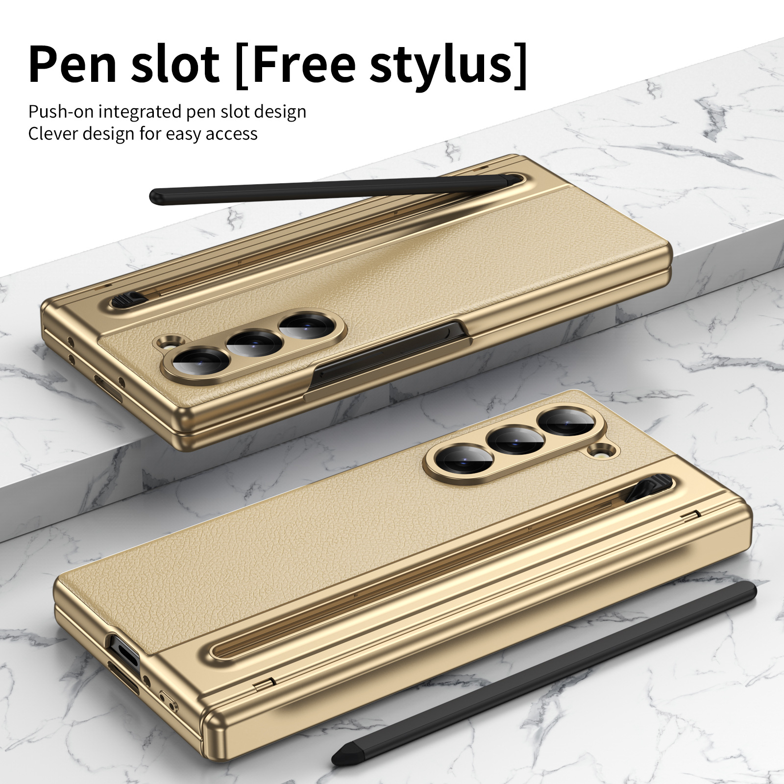 Compatible with Samsung Z Fold 8/7 phone case, 6/5 spring-loaded pen slot, 4/3 shell film, electroplated leather protective case