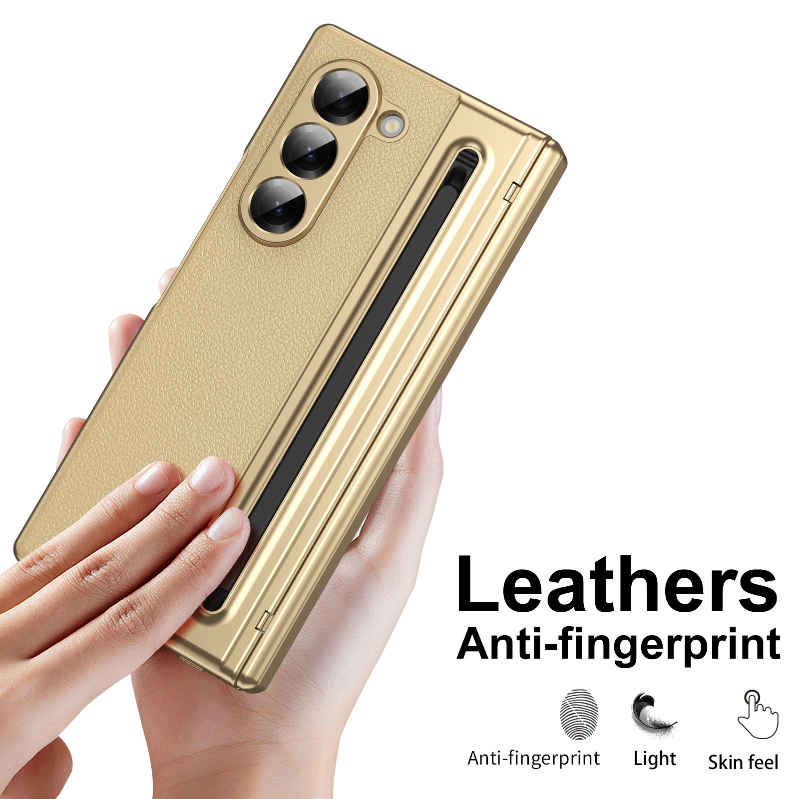 Compatible with Samsung Z Fold 8/7 phone case, 6/5 spring-loaded pen slot, 4/3 shell film, electroplated leather protective case