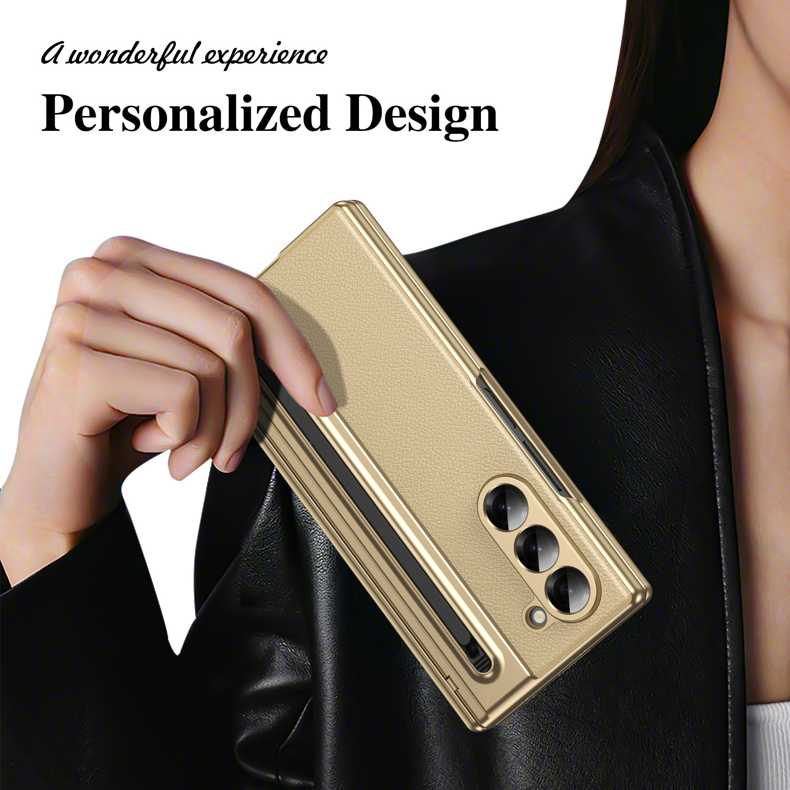 Compatible with Samsung Z Fold 8/7 phone case, 6/5 spring-loaded pen slot, 4/3 shell film, electroplated leather protective case