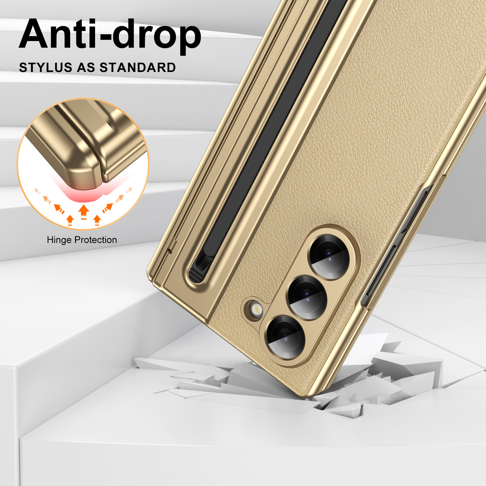 Compatible with Samsung Z Fold 8/7 phone case, 6/5 spring-loaded pen slot, 4/3 shell film, electroplated leather protective case