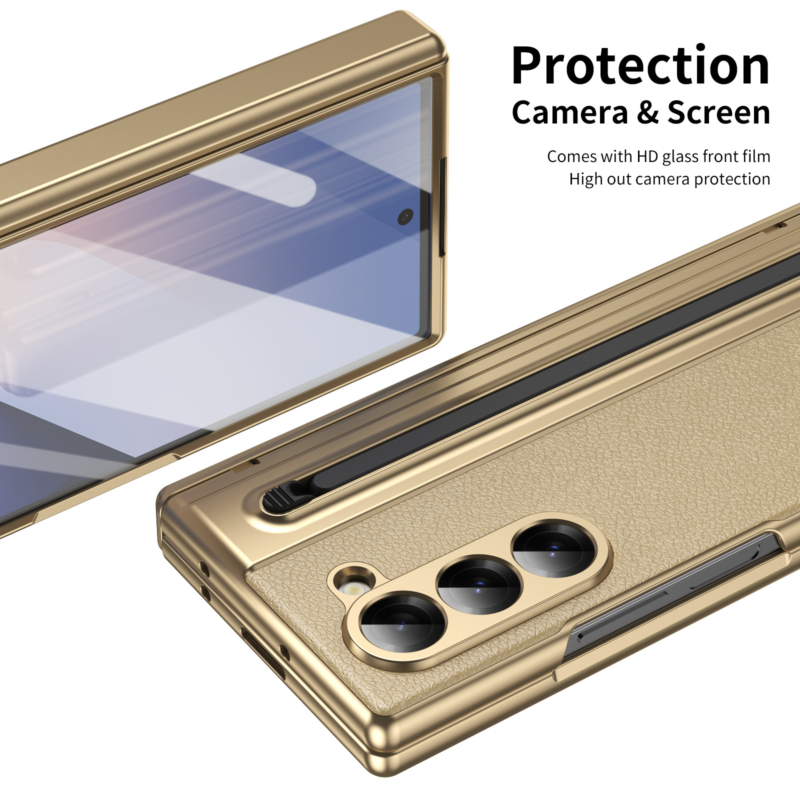 Compatible with Samsung Z Fold 8/7 phone case, 6/5 spring-loaded pen slot, 4/3 shell film, electroplated leather protective case