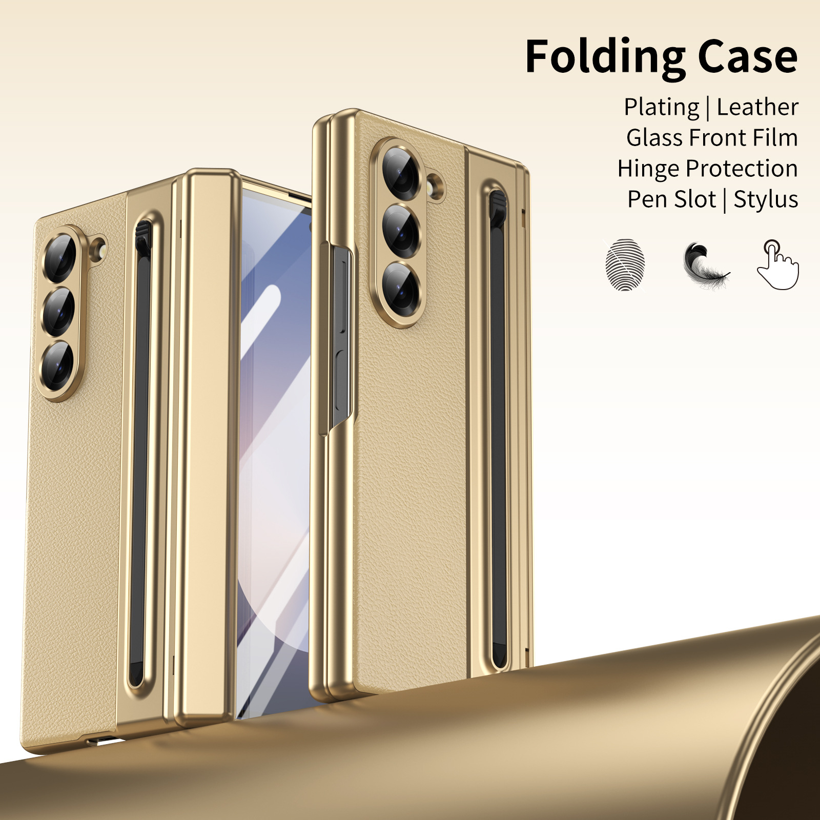 Compatible with Samsung Z Fold 8/7 phone case, 6/5 spring-loaded pen slot, 4/3 shell film, electroplated leather protective case
