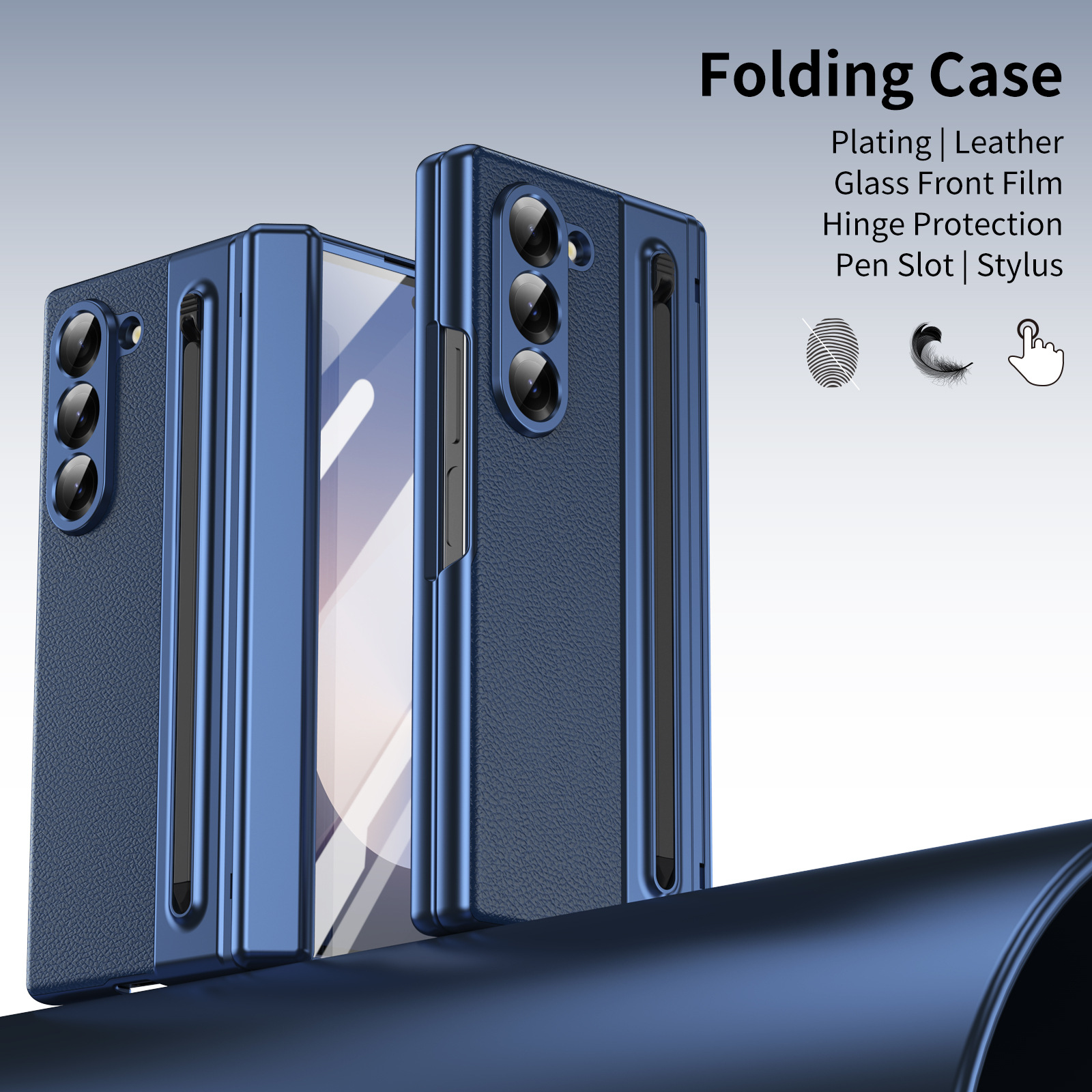 Compatible with Samsung Z Fold 8/7 phone case, 6/5 spring-loaded pen slot, 4/3 shell film, electroplated leather protective case