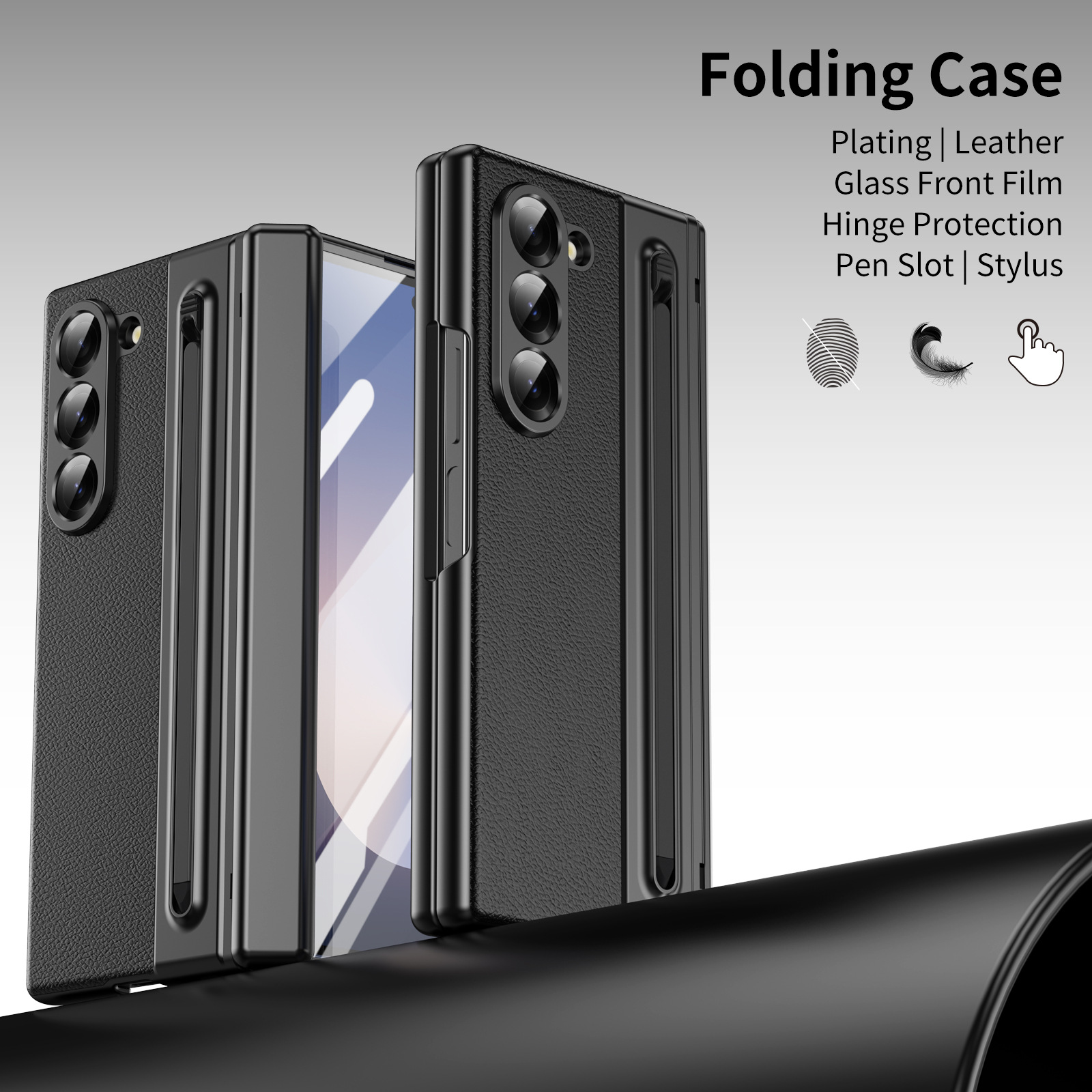 Compatible with Samsung Z Fold 8/7 phone case, 6/5 spring-loaded pen slot, 4/3 shell film, electroplated leather protective case