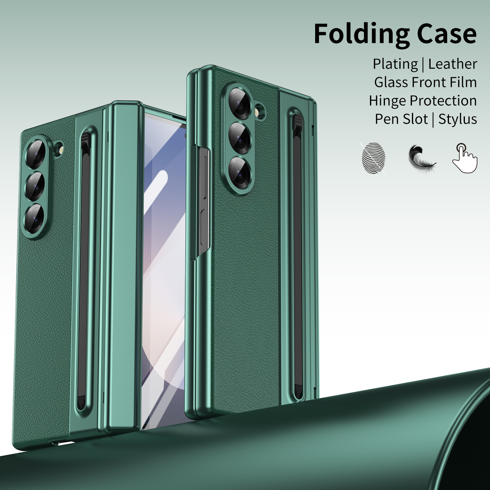 Compatible with Samsung Z Fold 8/7 phone case, 6/5 spring-loaded pen slot, 4/3 shell film, electroplated leather protective case