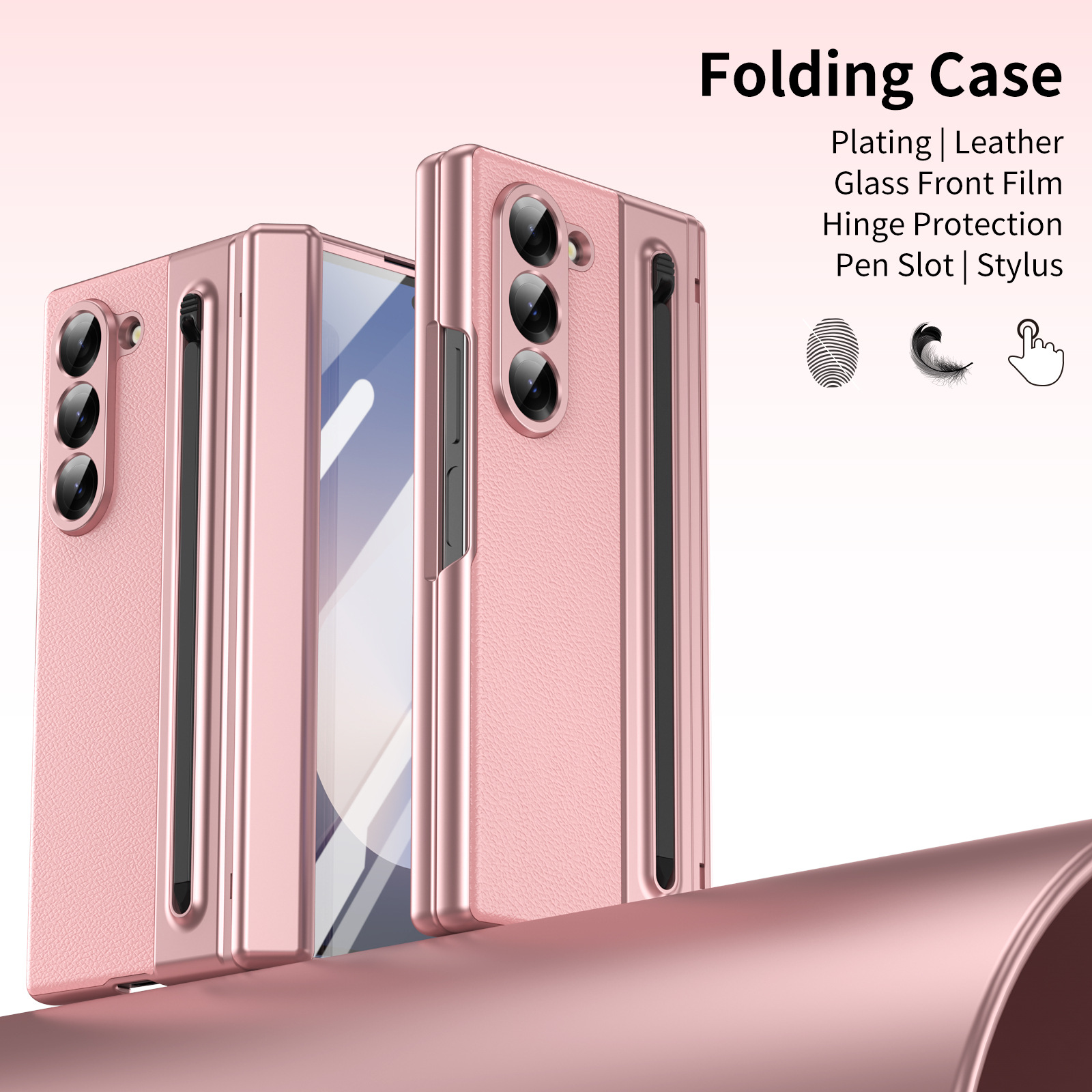 Compatible with Samsung Z Fold 8/7 phone case, 6/5 spring-loaded pen slot, 4/3 shell film, electroplated leather protective case