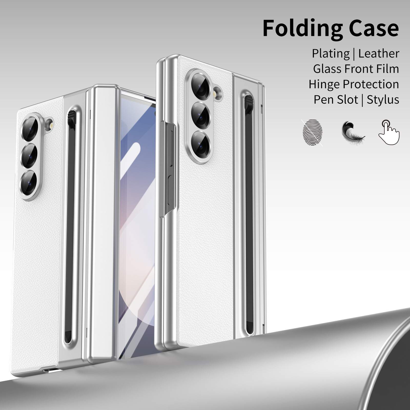 Compatible with Samsung Z Fold 8/7 phone case, 6/5 spring-loaded pen slot, 4/3 shell film, electroplated leather protective case