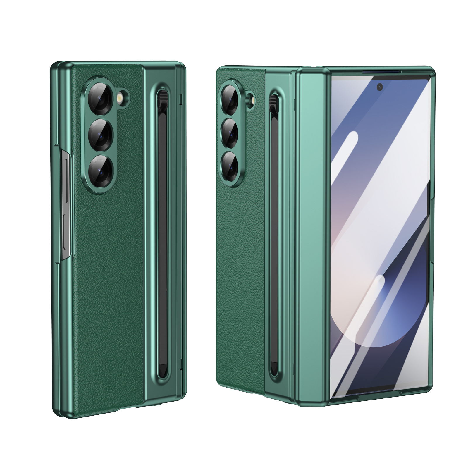 Compatible with Samsung Z Fold 8/7 phone case, 6/5 spring-loaded pen slot, 4/3 shell film, electroplated leather protective case