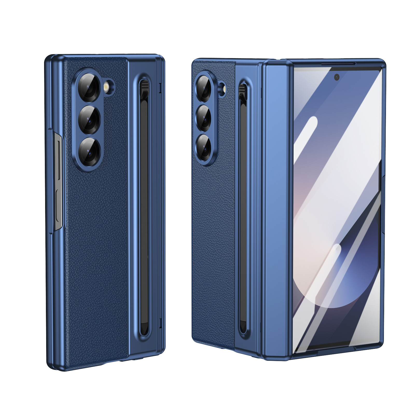 Compatible with Samsung Z Fold 8/7 phone case, 6/5 spring-loaded pen slot, 4/3 shell film, electroplated leather protective case