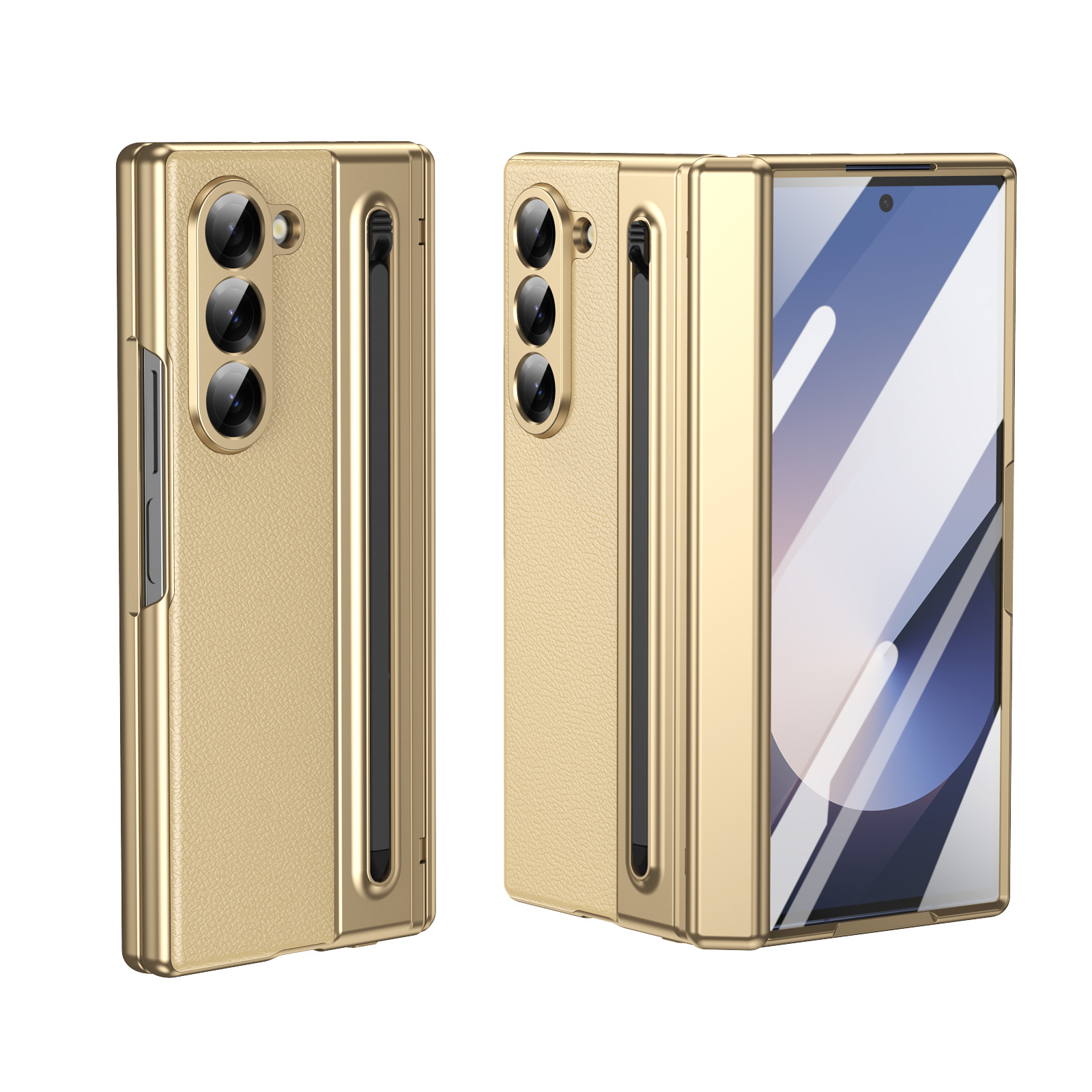 Compatible with Samsung Z Fold 8/7 phone case, 6/5 spring-loaded pen slot, 4/3 shell film, electroplated leather protective case