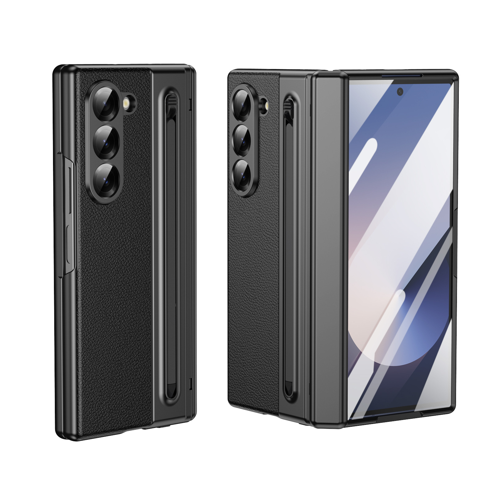 Compatible with Samsung Z Fold 8/7 phone case, 6/5 spring-loaded pen slot, 4/3 shell film, electroplated leather protective case