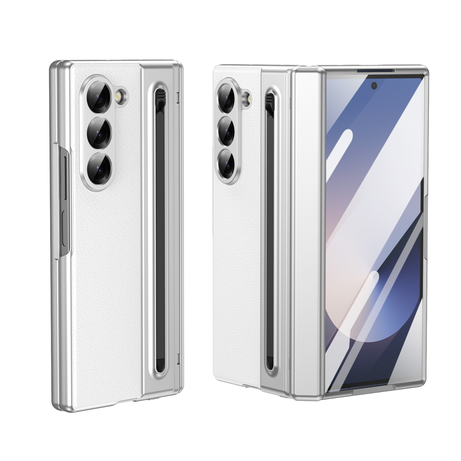 Compatible with Samsung Z Fold 8/7 phone case, 6/5 spring-loaded pen slot, 4/3 shell film, electroplated leather protective case