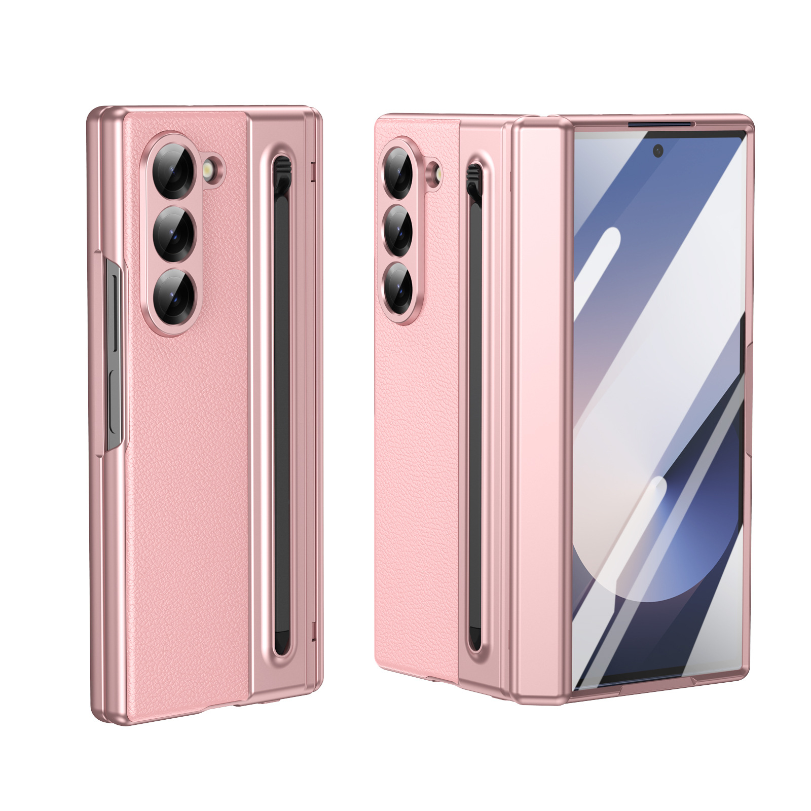 Compatible with Samsung Z Fold 8/7 phone case, 6/5 spring-loaded pen slot, 4/3 shell film, electroplated leather protective case