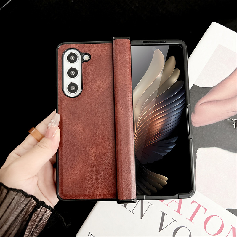 Compatible with Samsung Z Fold7/6/5 phone cases, 4/3 folding screen hinge, vegan leather drop-proof protective case, cross-border e-commerce.