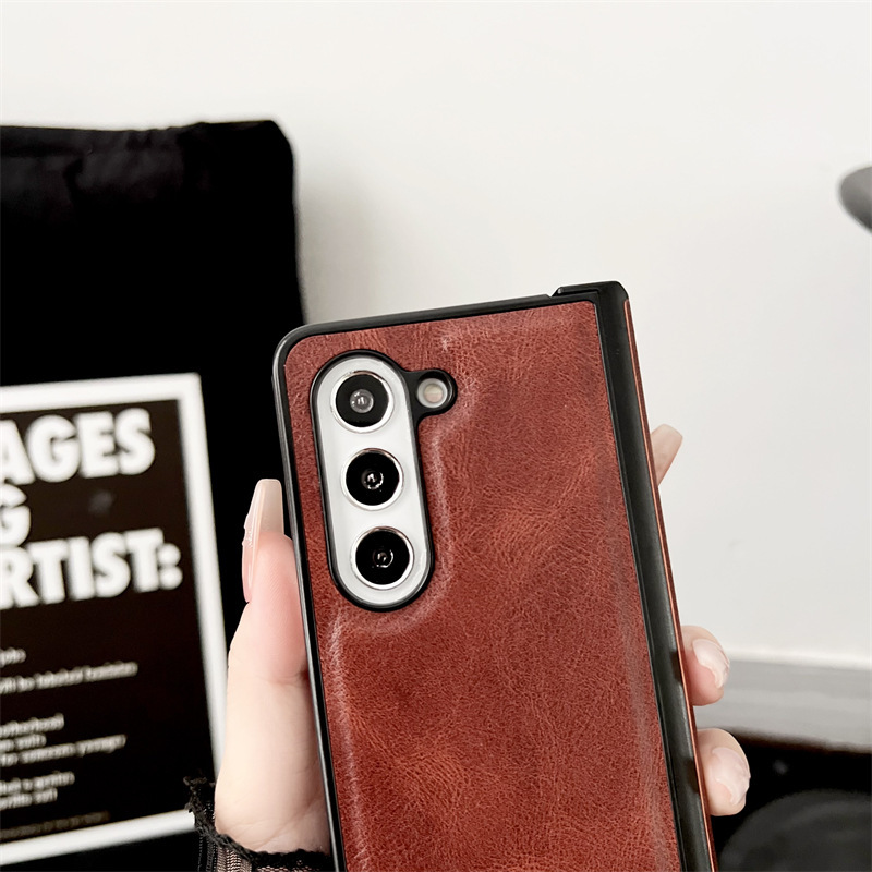 Compatible with Samsung Z Fold7/6/5 phone cases, 4/3 folding screen hinge, vegan leather drop-proof protective case, cross-border e-commerce.