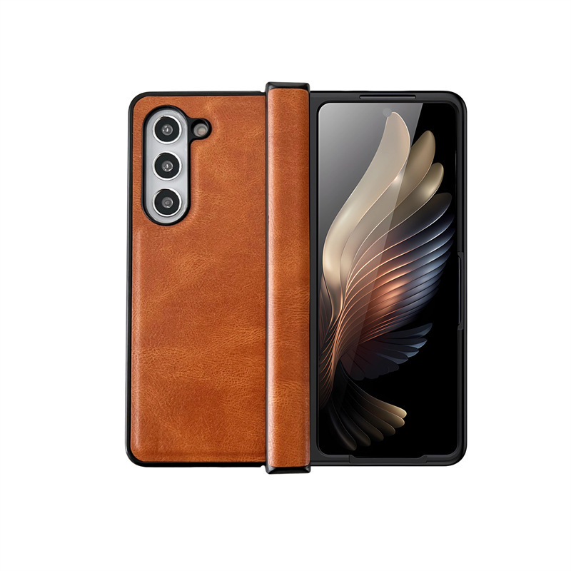 Compatible with Samsung Z Fold7/6/5 phone cases, 4/3 folding screen hinge, vegan leather drop-proof protective case, cross-border e-commerce.