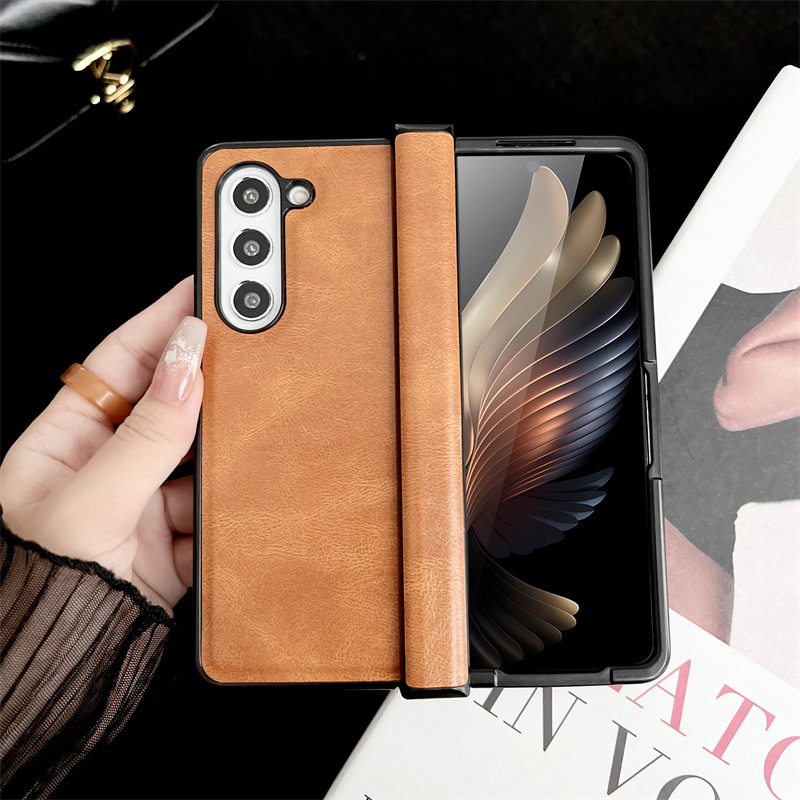 Compatible with Samsung Z Fold7/6/5 phone cases, 4/3 folding screen hinge, vegan leather drop-proof protective case, cross-border e-commerce.