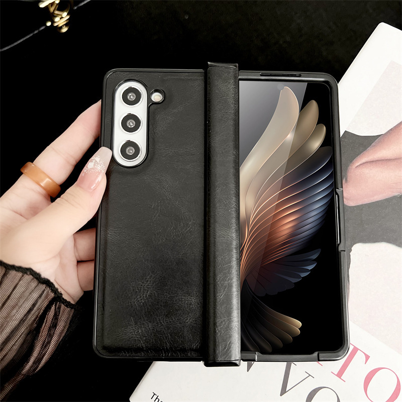 Compatible with Samsung Z Fold7/6/5 phone cases, 4/3 folding screen hinge, vegan leather drop-proof protective case, cross-border e-commerce.