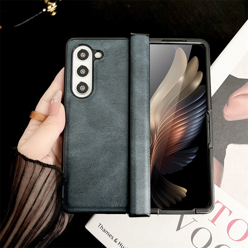 Compatible with Samsung Z Fold7/6/5 phone cases, 4/3 folding screen hinge, vegan leather drop-proof protective case, cross-border e-commerce.