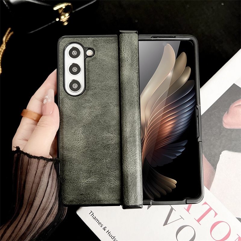 Compatible with Samsung Z Fold7/6/5 phone cases, 4/3 folding screen hinge, vegan leather drop-proof protective case, cross-border e-commerce.