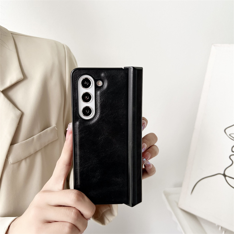 Compatible with Samsung Z Fold7/6/5 phone cases, 4/3 folding screen hinge, vegan leather drop-proof protective case, cross-border e-commerce.