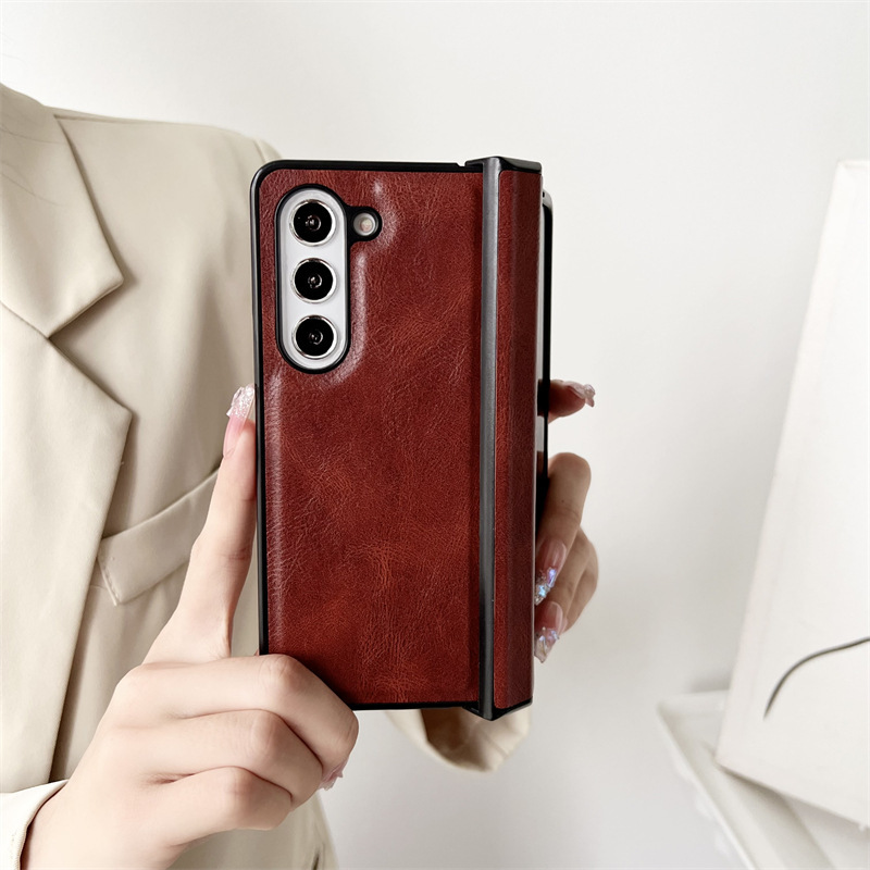 Compatible with Samsung Z Fold7/6/5 phone cases, 4/3 folding screen hinge, vegan leather drop-proof protective case, cross-border e-commerce.