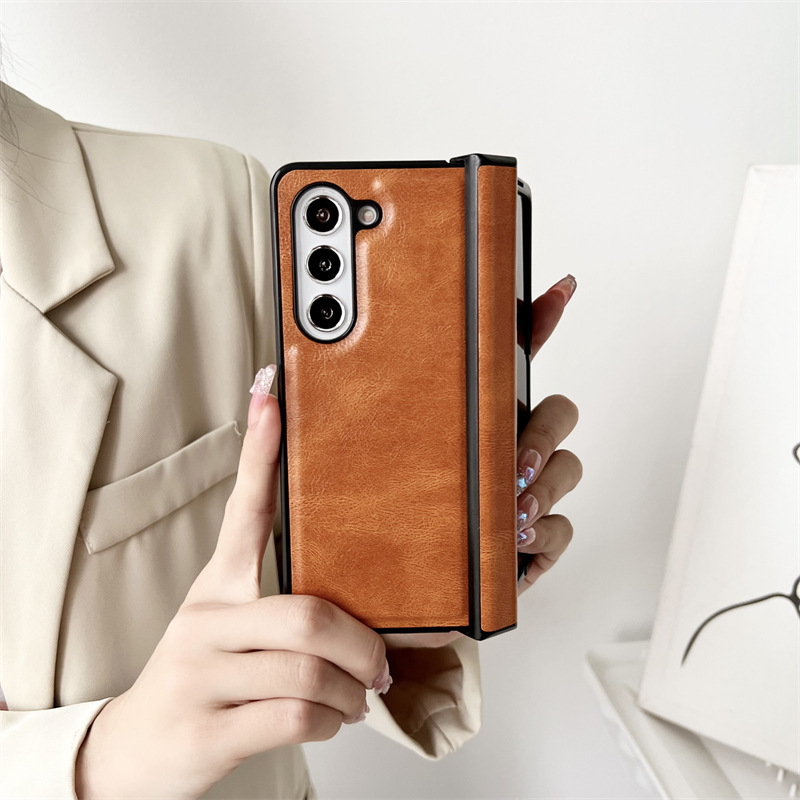 Compatible with Samsung Z Fold7/6/5 phone cases, 4/3 folding screen hinge, vegan leather drop-proof protective case, cross-border e-commerce.