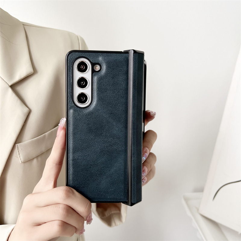 Compatible with Samsung Z Fold7/6/5 phone cases, 4/3 folding screen hinge, vegan leather drop-proof protective case, cross-border e-commerce.