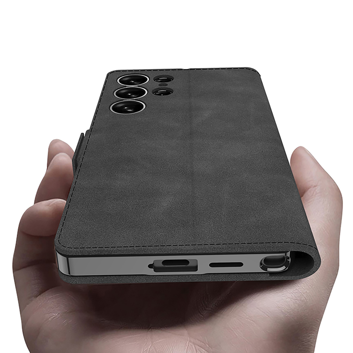 Compatible with Samsung S26 Ultra phone case, S25U electroplated flip case with SIM card slot, frosted leather, drop-proof protective case