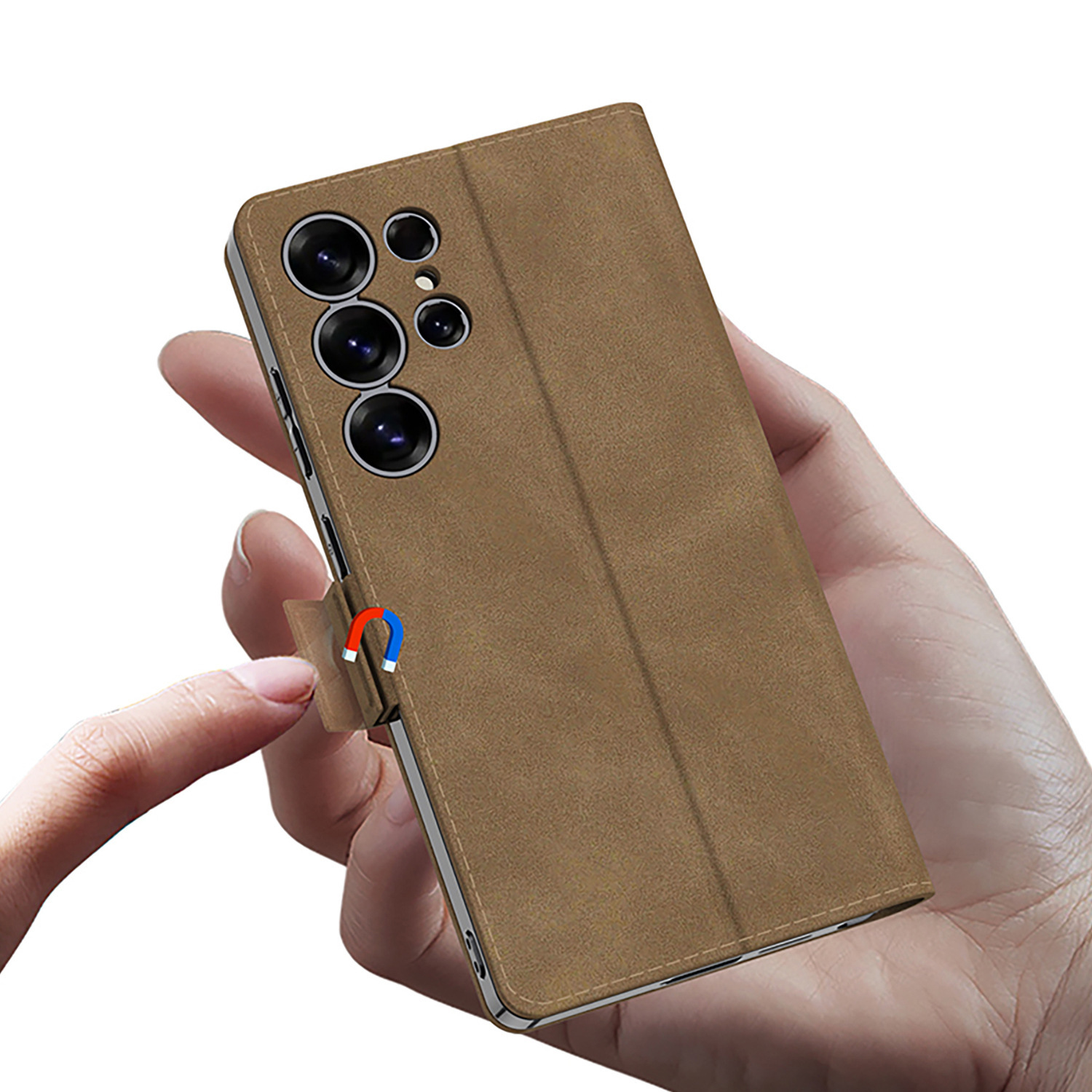 Compatible with Samsung S26 Ultra phone case, S25U electroplated flip case with SIM card slot, frosted leather, drop-proof protective case