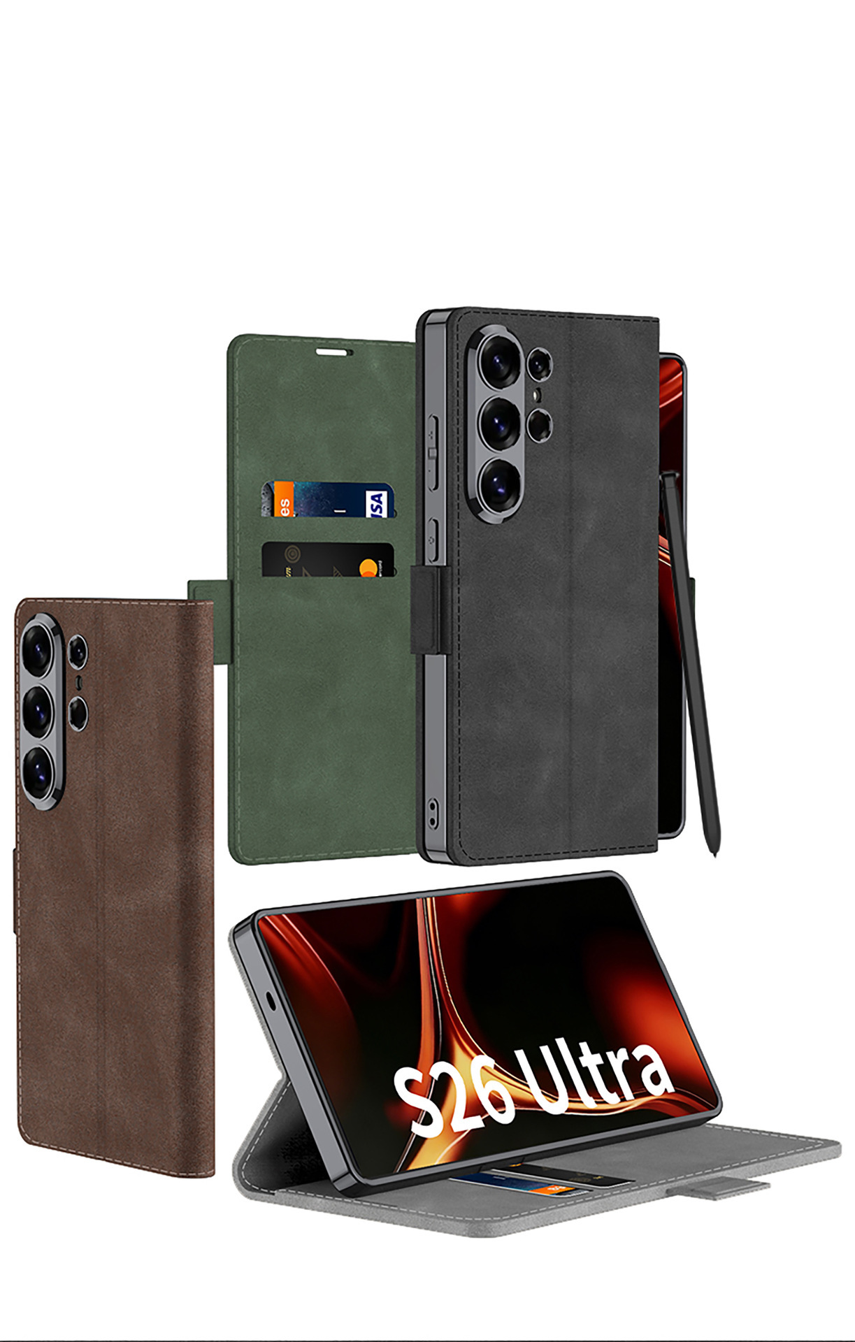 Compatible with Samsung S26 Ultra phone case, S25U electroplated flip case with SIM card slot, frosted leather, drop-proof protective case