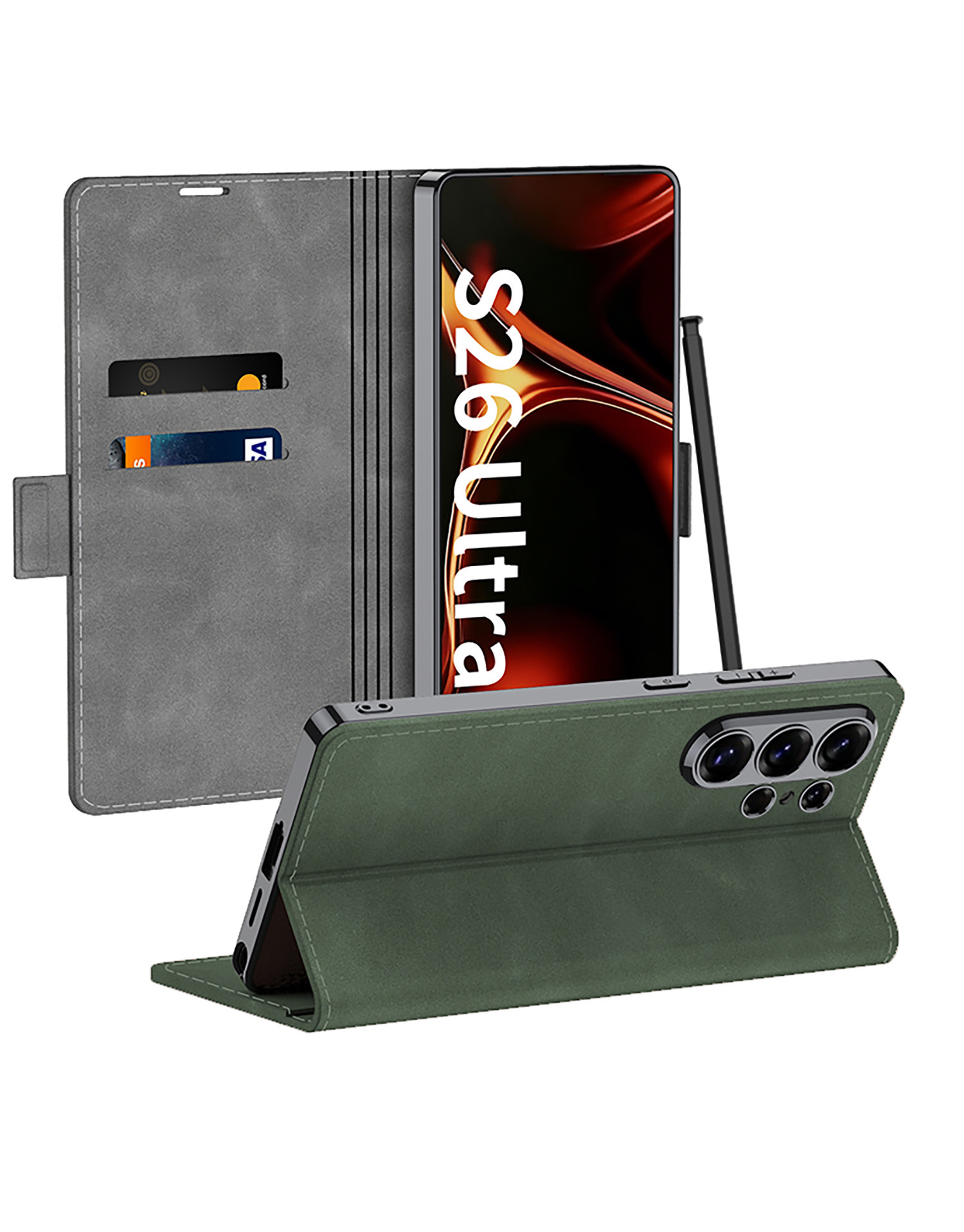 Compatible with Samsung S26 Ultra phone case, S25U electroplated flip case with SIM card slot, frosted leather, drop-proof protective case