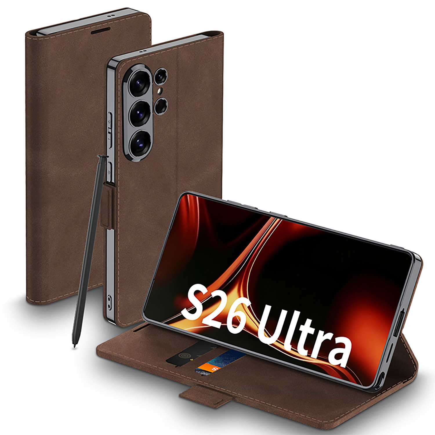 Compatible with Samsung S26 Ultra phone case, S25U electroplated flip case with SIM card slot, frosted leather, drop-proof protective case