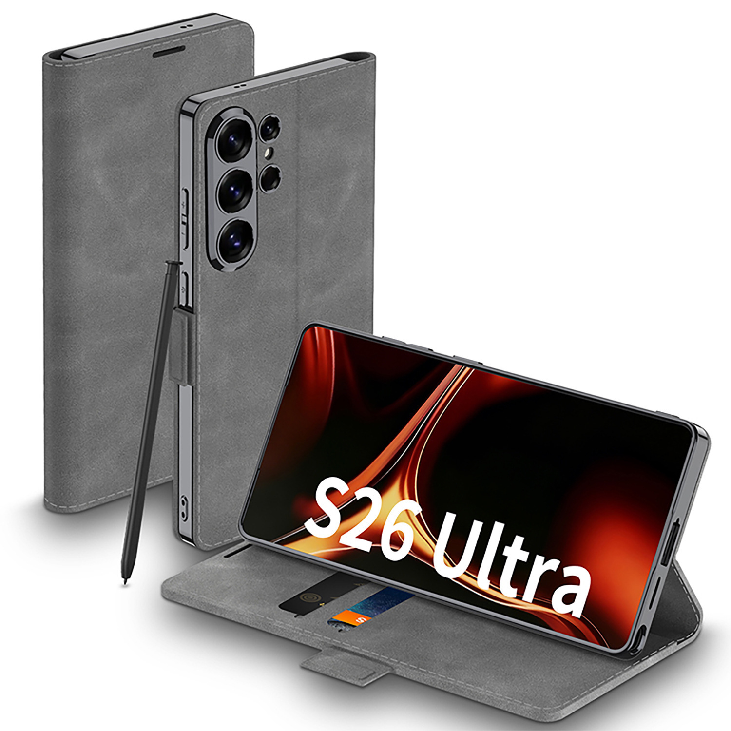 Compatible with Samsung S26 Ultra phone case, S25U electroplated flip case with SIM card slot, frosted leather, drop-proof protective case