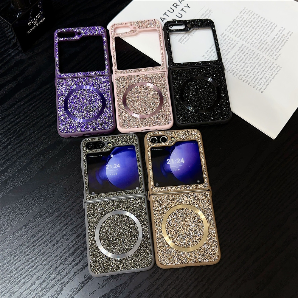 Compatible with Samsung Z Fold7/6/5 phone case, Flip7/6/5/4/3 foldable screen diamond magnetic charging protective case
