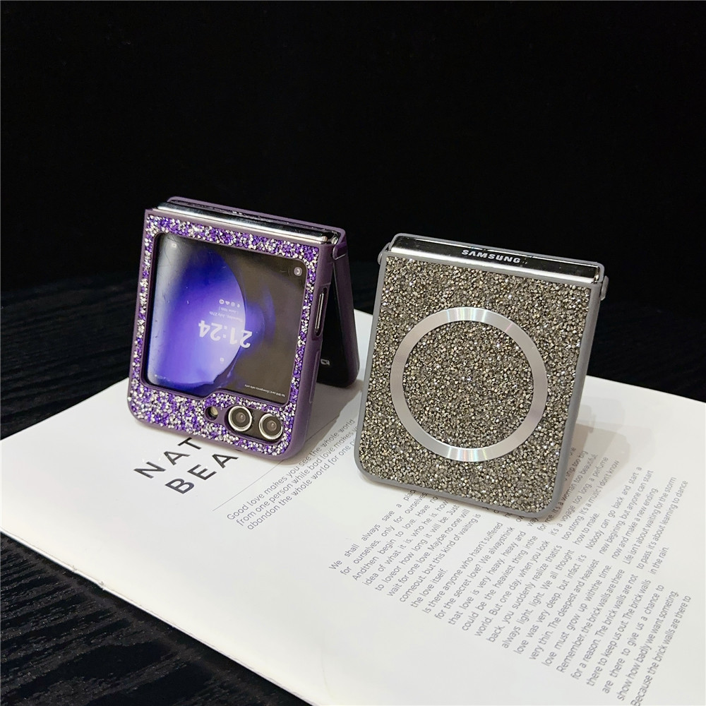 Compatible with Samsung Z Fold7/6/5 phone case, Flip7/6/5/4/3 foldable screen diamond magnetic charging protective case