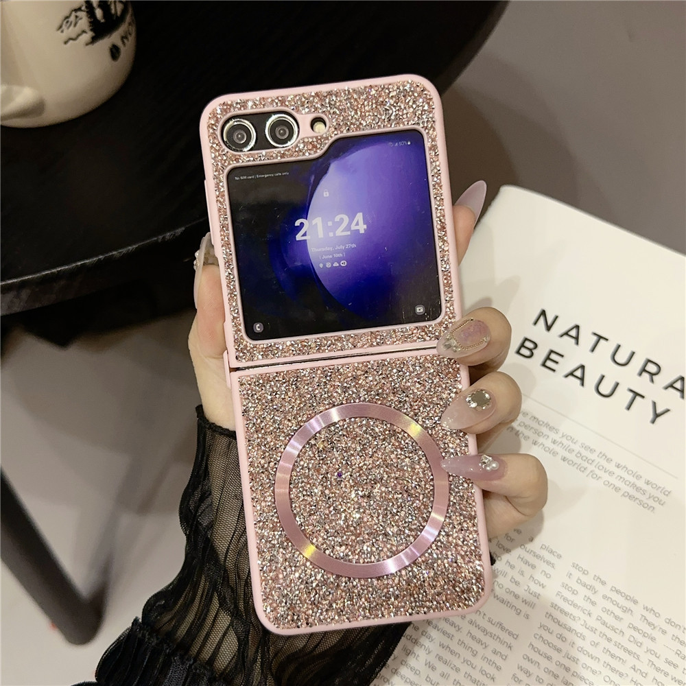 Compatible with Samsung Z Fold7/6/5 phone case, Flip7/6/5/4/3 foldable screen diamond magnetic charging protective case