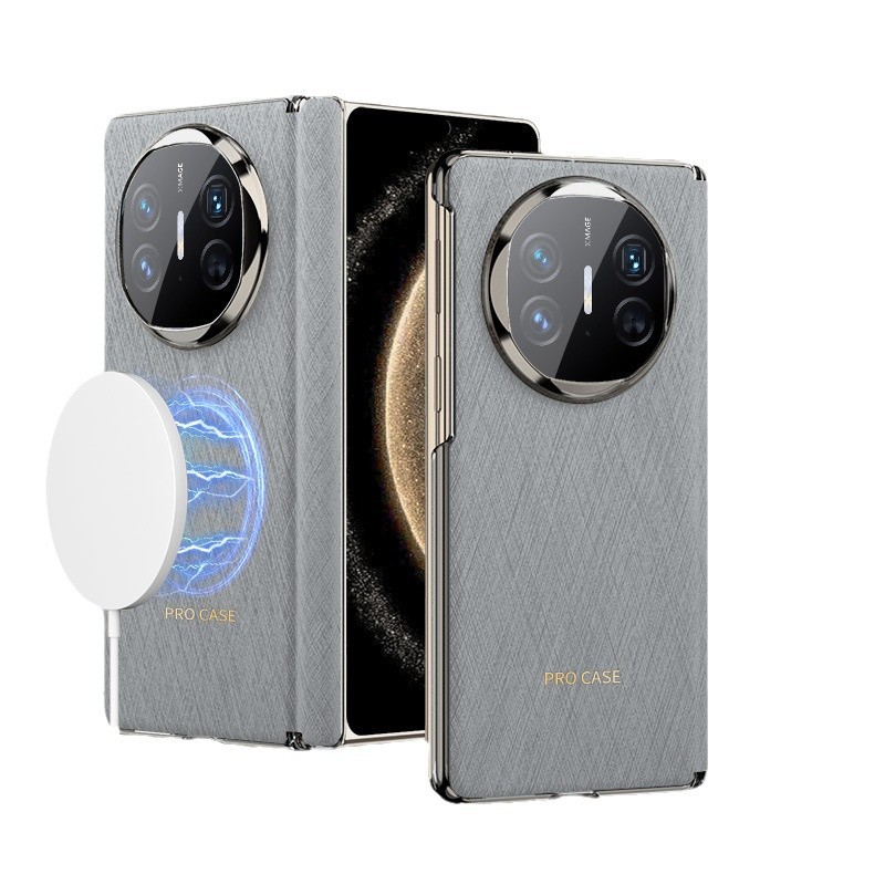 Compatible with Huawei Mate X6 phone case, X5 electroplated vegan leather back cover, magnetic central hinge, X3 foldable screen protective case