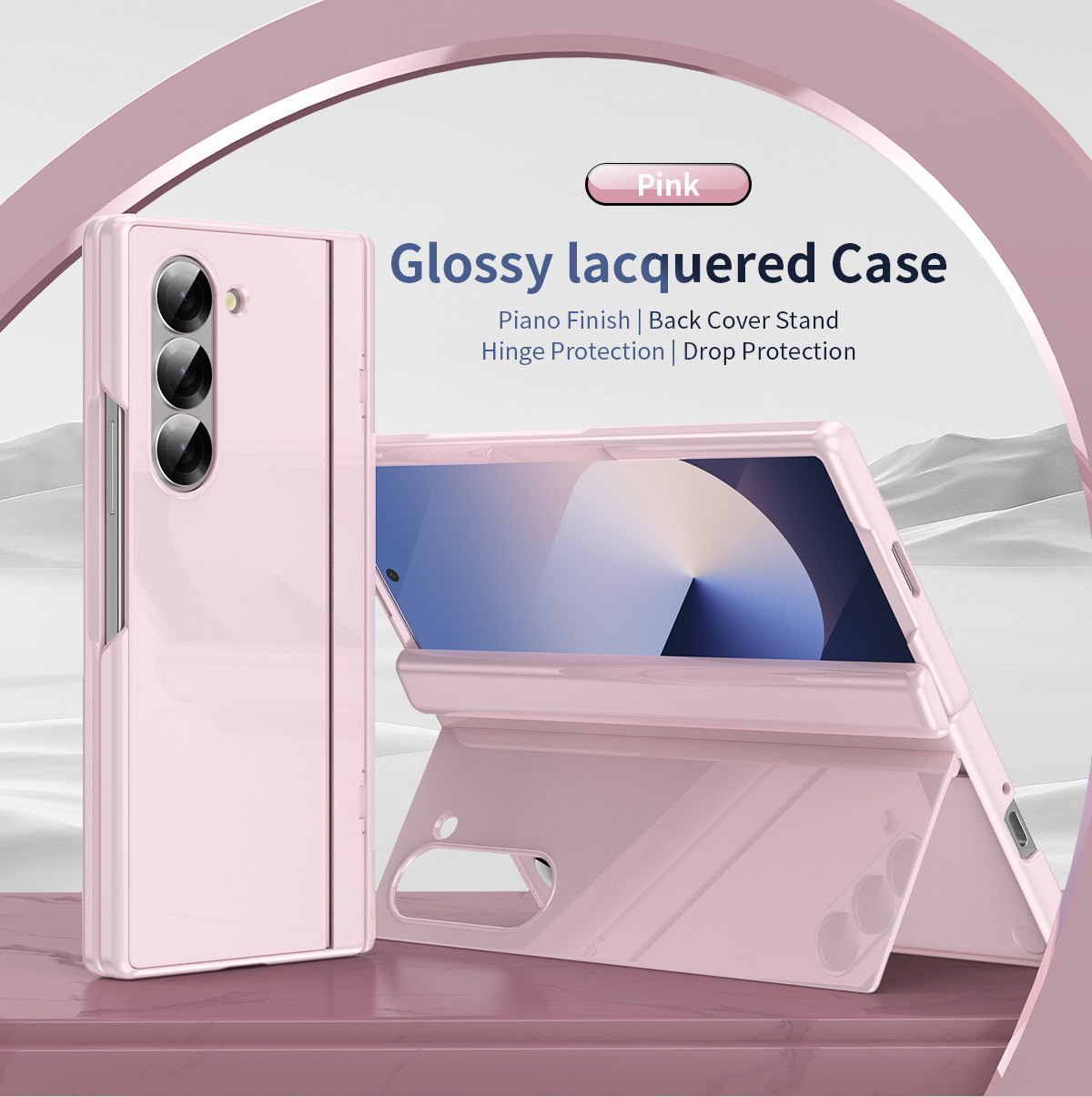 Compatible with Samsung Z Fold7/6/5 phone case, 4/3 folding stand, painted hinge case, full-coverage protective case.