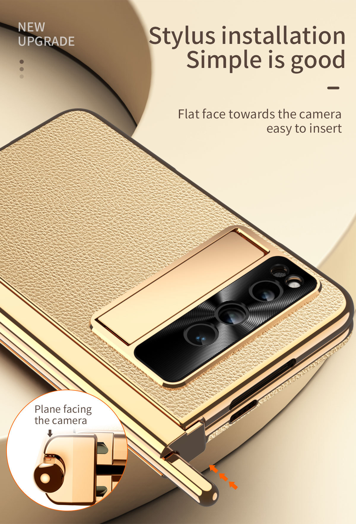 Compatible Google Pixel Fold phone case, vegan leather, electroplated stand, dual hinge, includes pen, screen protector, full-coverage protective case