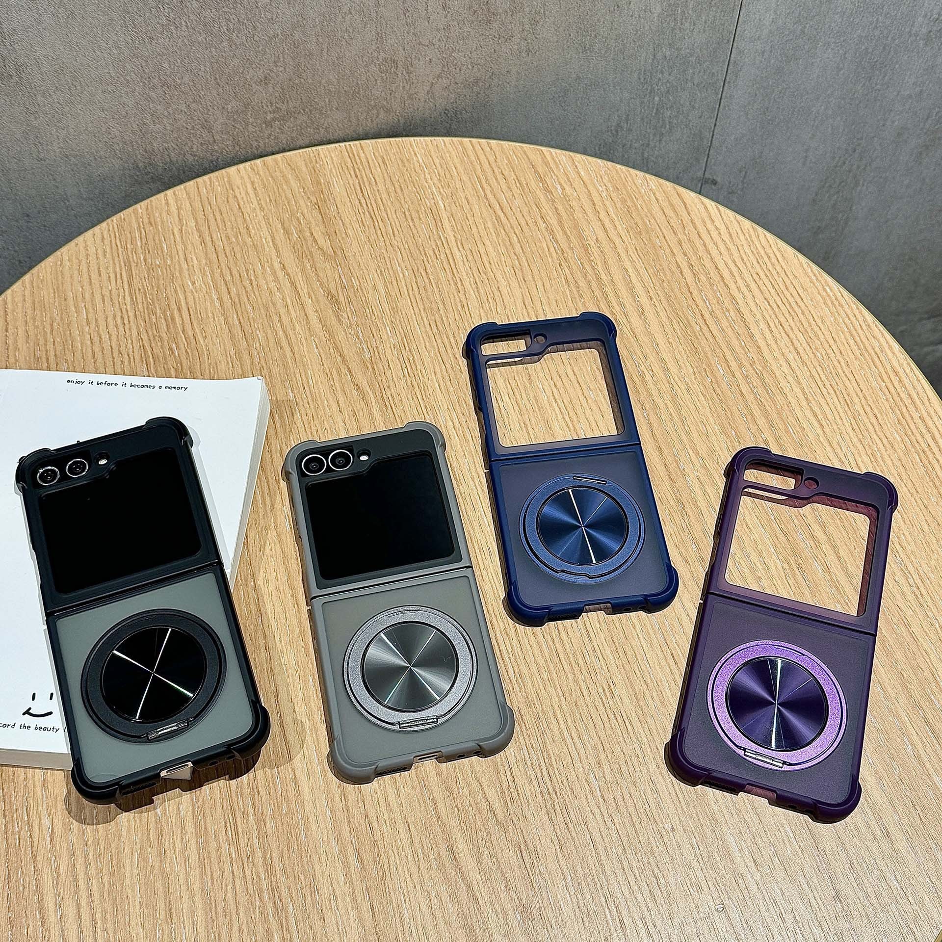 Compatible with Samsung Z Flip 7/6 phone case, 5/4 magnetic rotating ring holder, frosted airbag drop-proof protective case.