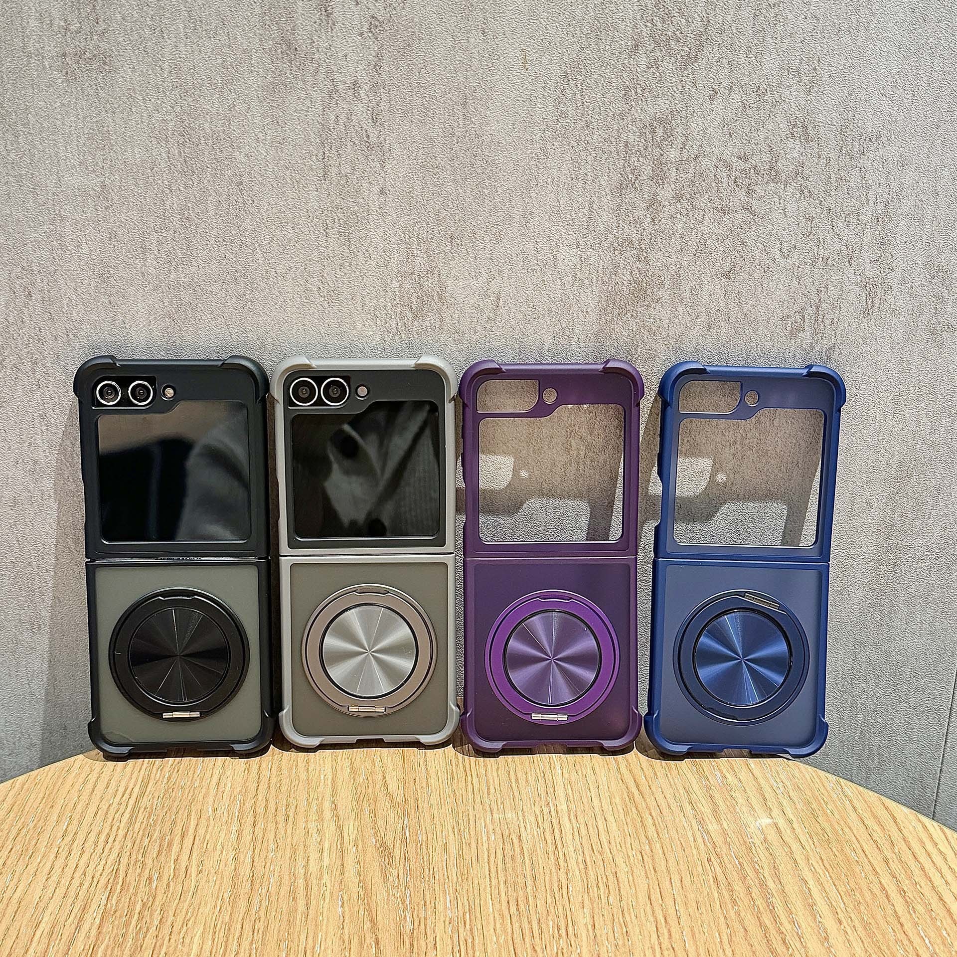 Compatible with Samsung Z Flip 7/6 phone case, 5/4 magnetic rotating ring holder, frosted airbag drop-proof protective case.